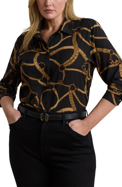 Belting Print Classic Fit Crepe Button-Up Shirt (Plus)