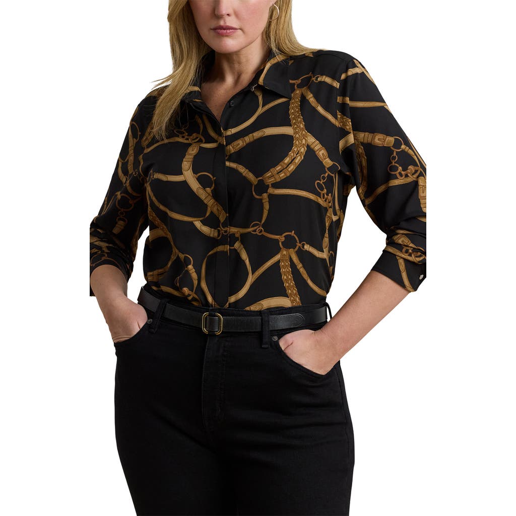 Ralph Lauren Plus Size Classic-fit Belting-print Crepe Shirt In Multi