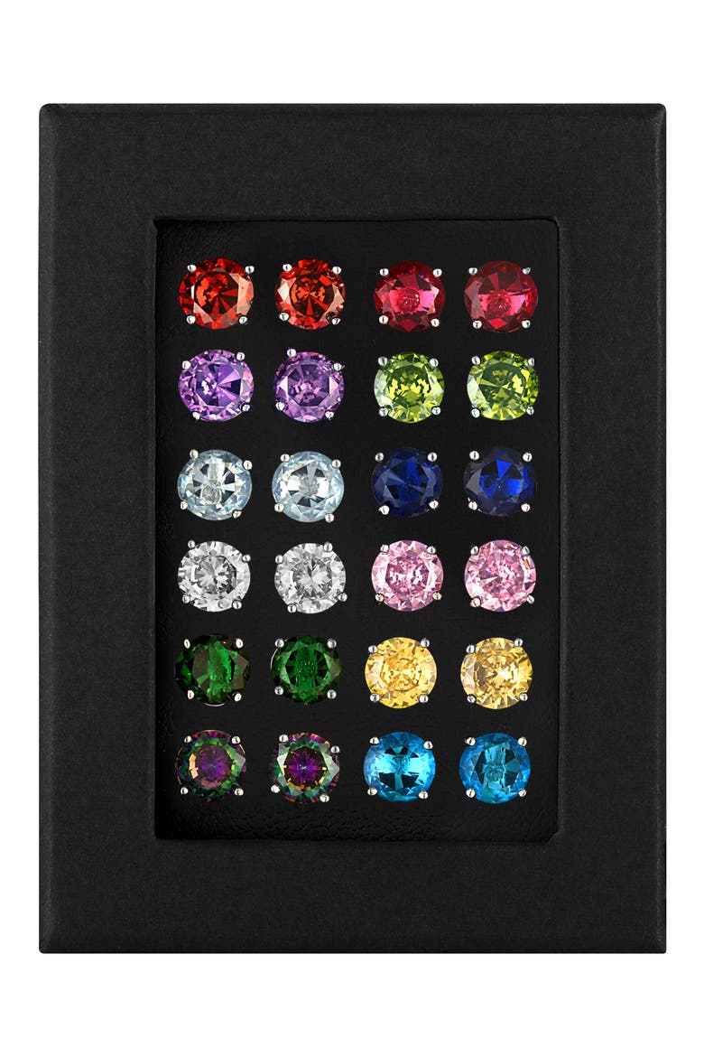 Set of 12 Cubic Zirconia Stud Earrings, Main, color, WHITE