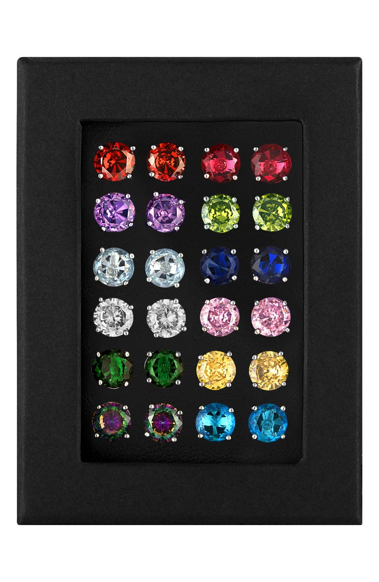 FZN Set of 12 Cubic Zirconia Stud Earrings, Main, color, White