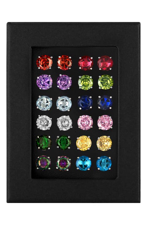 Set of 12 Cubic Zirconia Stud Earrings