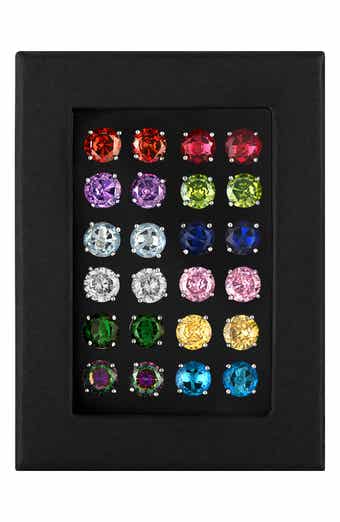 FZN Set of 12 Cubic Zirconia Stud Earrings