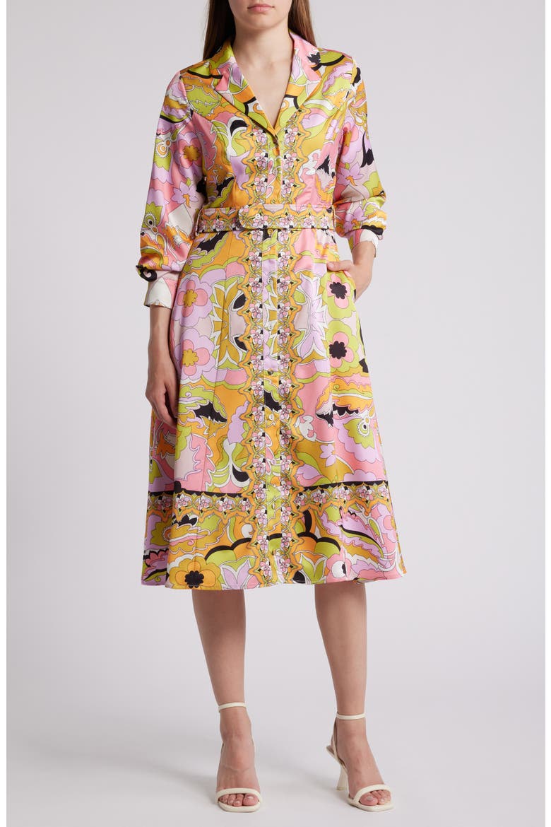 Breeze Floral Print Belted Midi Shirtdress, Main, color, PINK MULTI