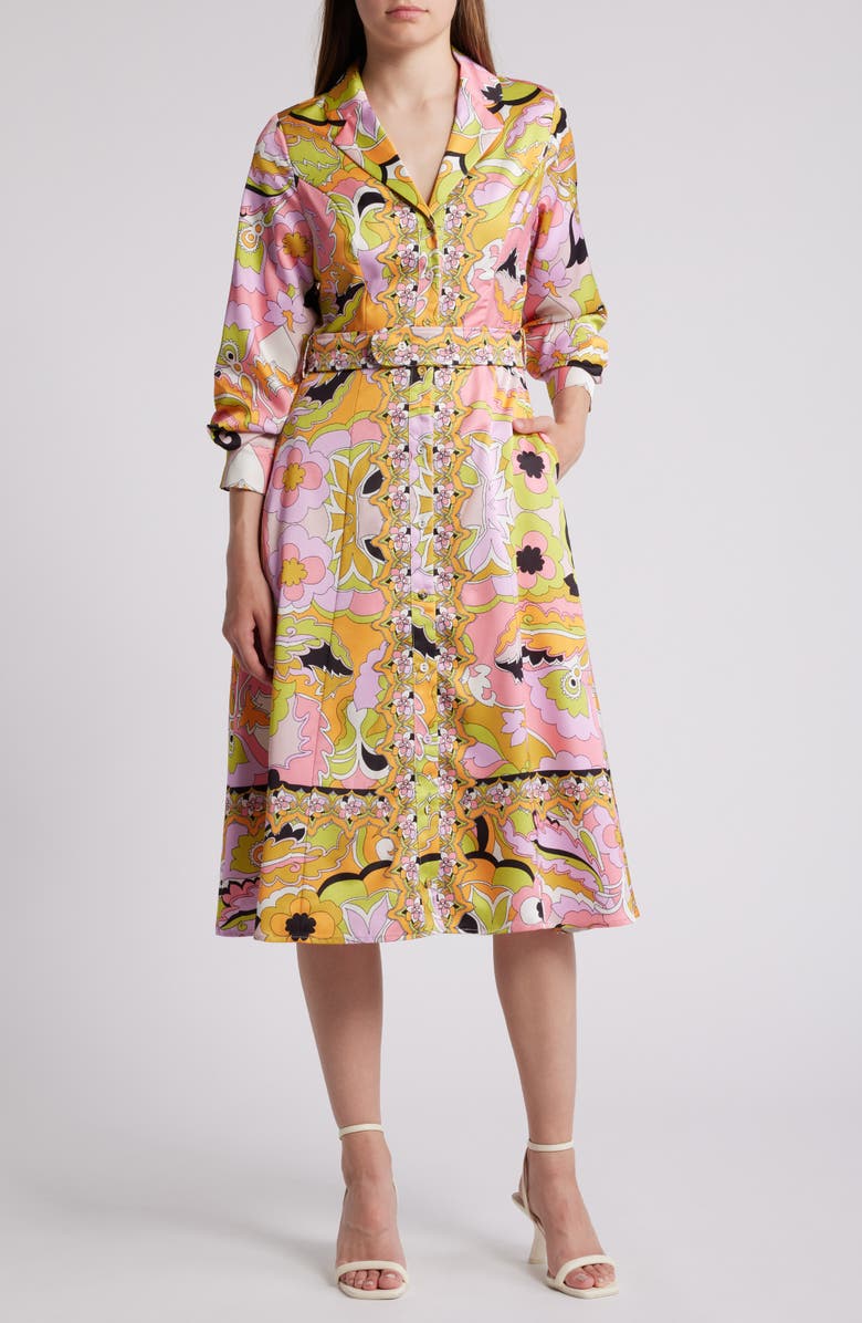 CIEBON Breeze Floral Print Belted Midi Shirtdress, Main, color, 