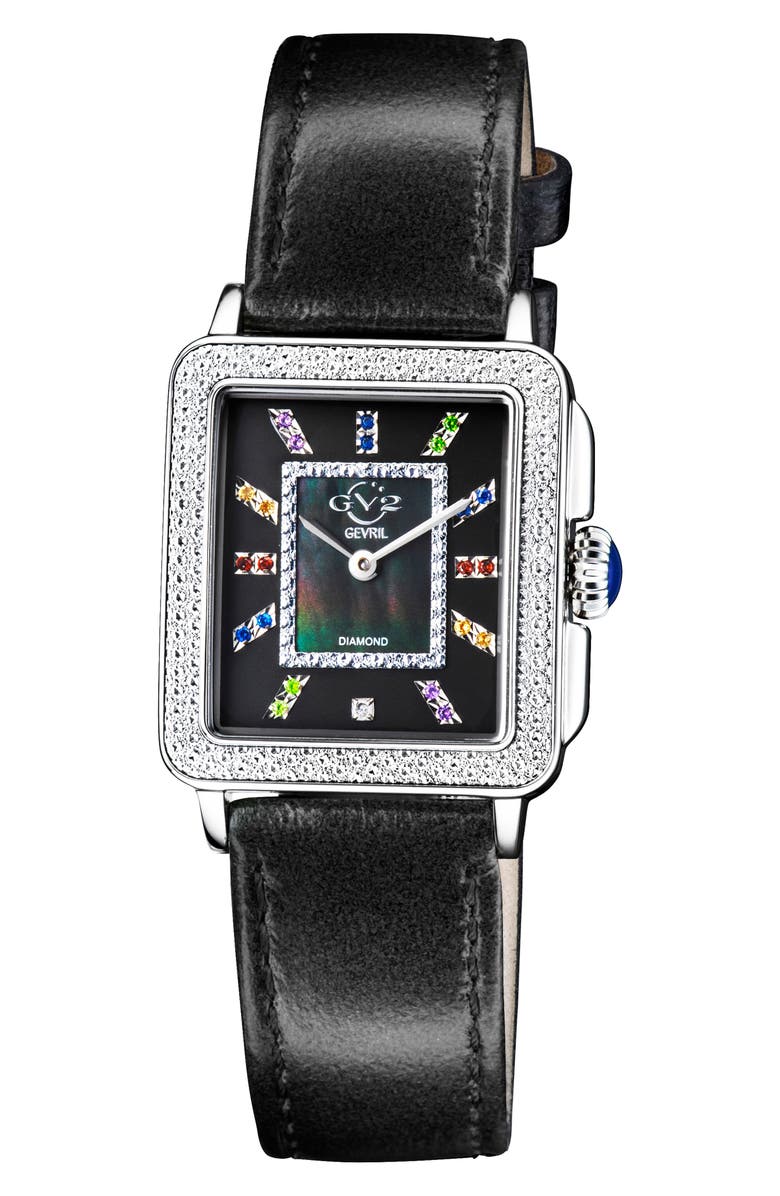 GV2 Padova Diamond Leather Strap Watch, 27mm x 30mm - 0.0116ct., Main, color, Black