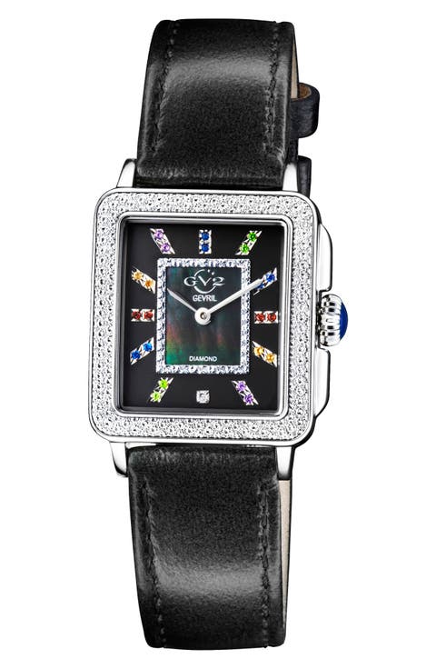 Padova Diamond Leather Strap Watch, 27mm x 30mm - 0.0116ct.