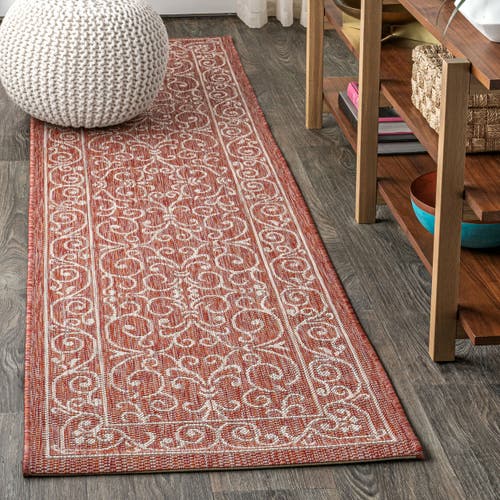 Jonathan Y Charleston Vintage Filigree Textured Weave Indoor/outdoor Area Rug In Red/beige