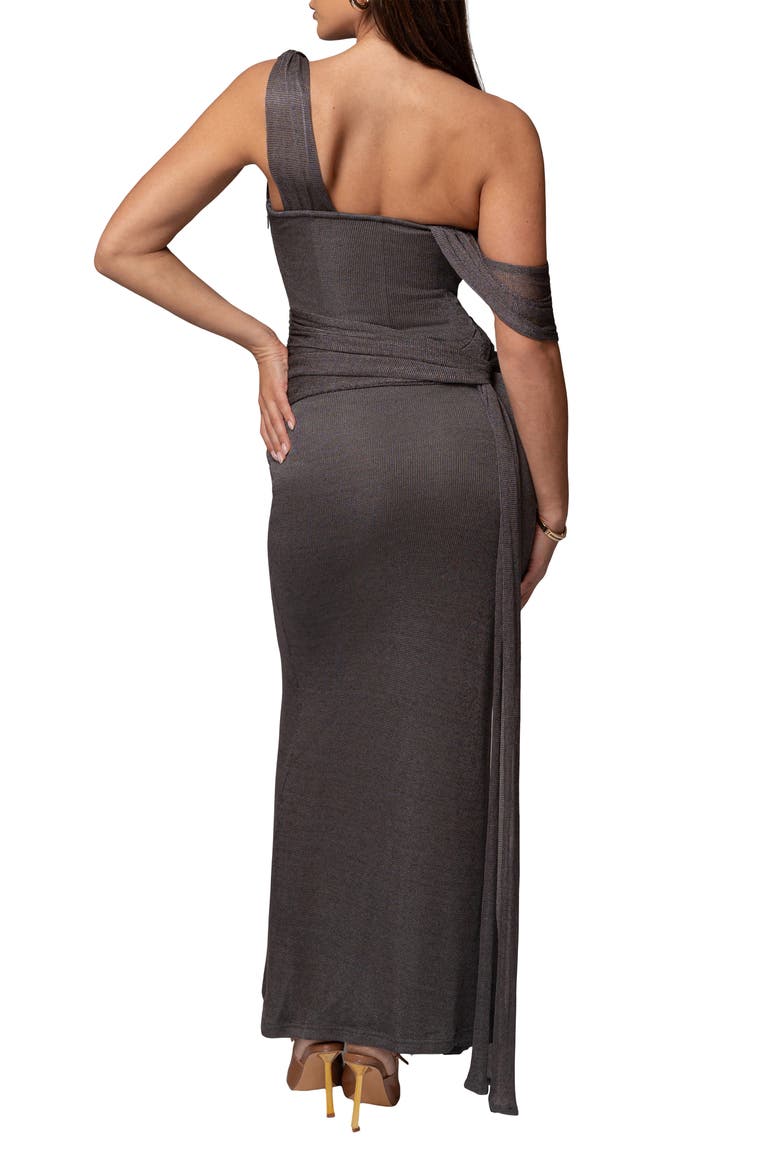 Drape Metallic One-Shoulder Gown, Alternate, color, GRAY