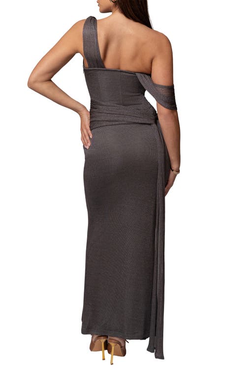 Jluxlabel Drape Metallic One-shoulder Gown In Gray