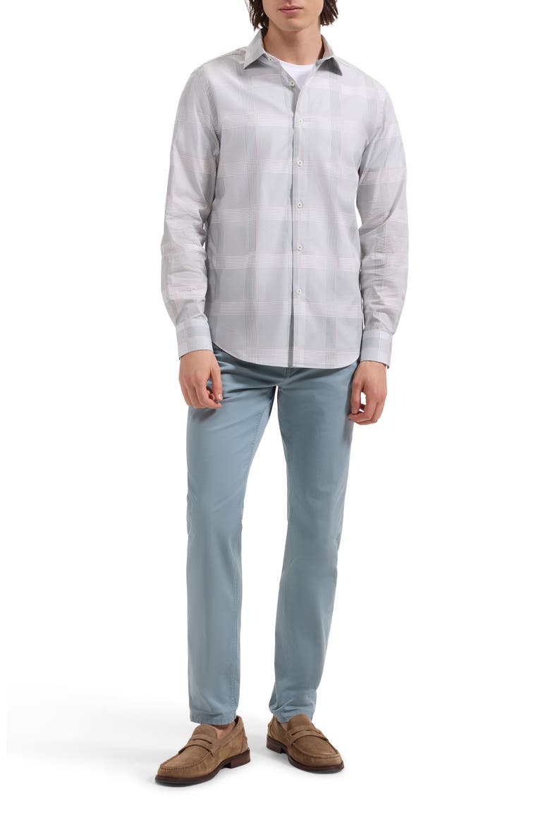 Axel Shaped Fit Glen Plaid Stretch Cotton Button-Up Shirt, Alternate, color, SHARK