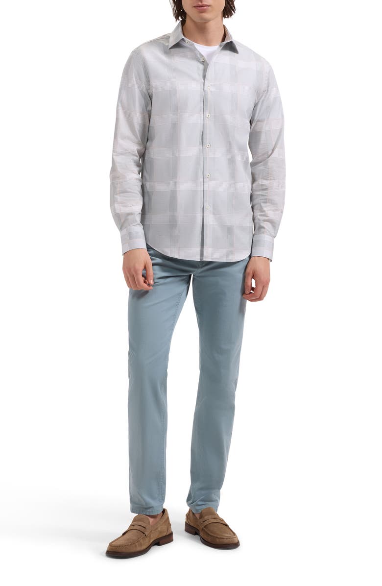 Bugatchi Axel Shaped Fit Glen Plaid Stretch Cotton Button-Up Shirt, Alternate, color, Shark