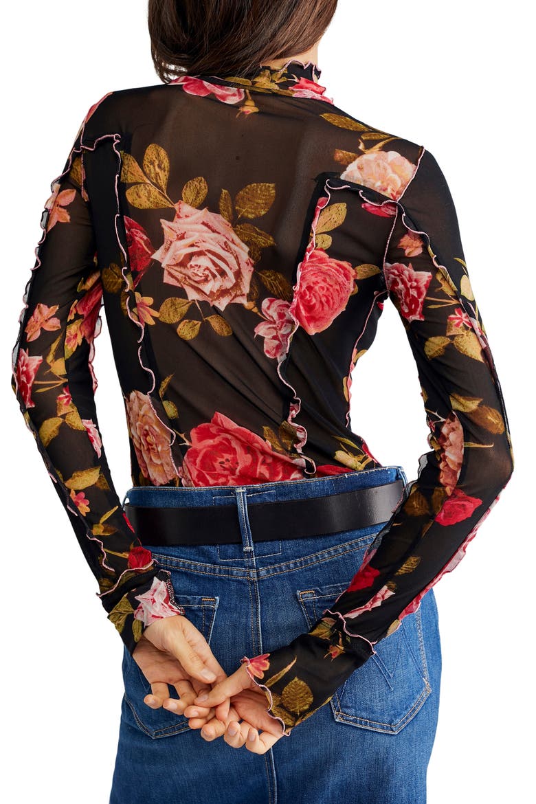 Charlie Print Turtleneck Mesh Top, Alternate, color, BLACK COMBO