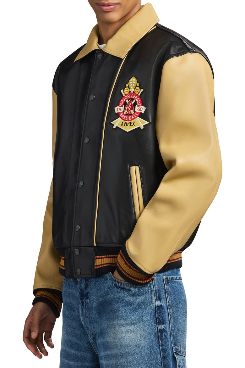 Chief High Hawk Leather Varsity Jacket, Alternate, color, BLACK