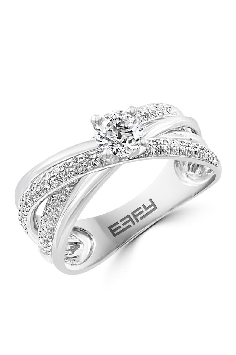 14K White Gold Diamond Crisscross Bridal Ring Set, Main, color, 14K Gold
