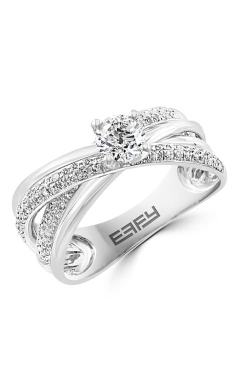 14K White Gold Diamond Crisscross Bridal Ring Set