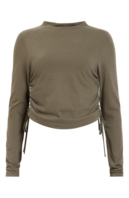 Allsaints Beta Ruched Funnel Neck Crop Top In Tarmac Green