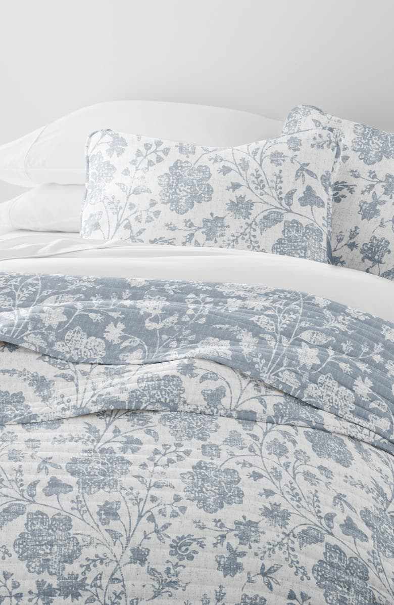 HOMESPUN Pattern Reversible Quilt & Sham Set, Alternate, color, Floral Light Blue