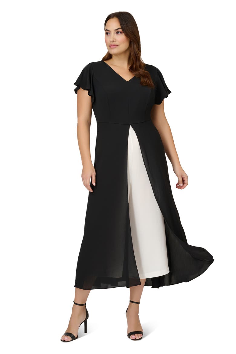 Crepe Overlay Jumpsuit, Alternate, color, BLACK/ IVORY