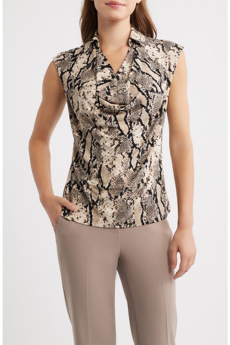 Cap Sleeve Shirt, Main, color, BLACK/ LATTE MULTI