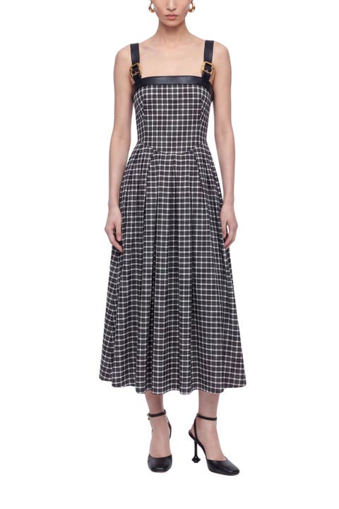 Buckle Strap Checked Midi Dress