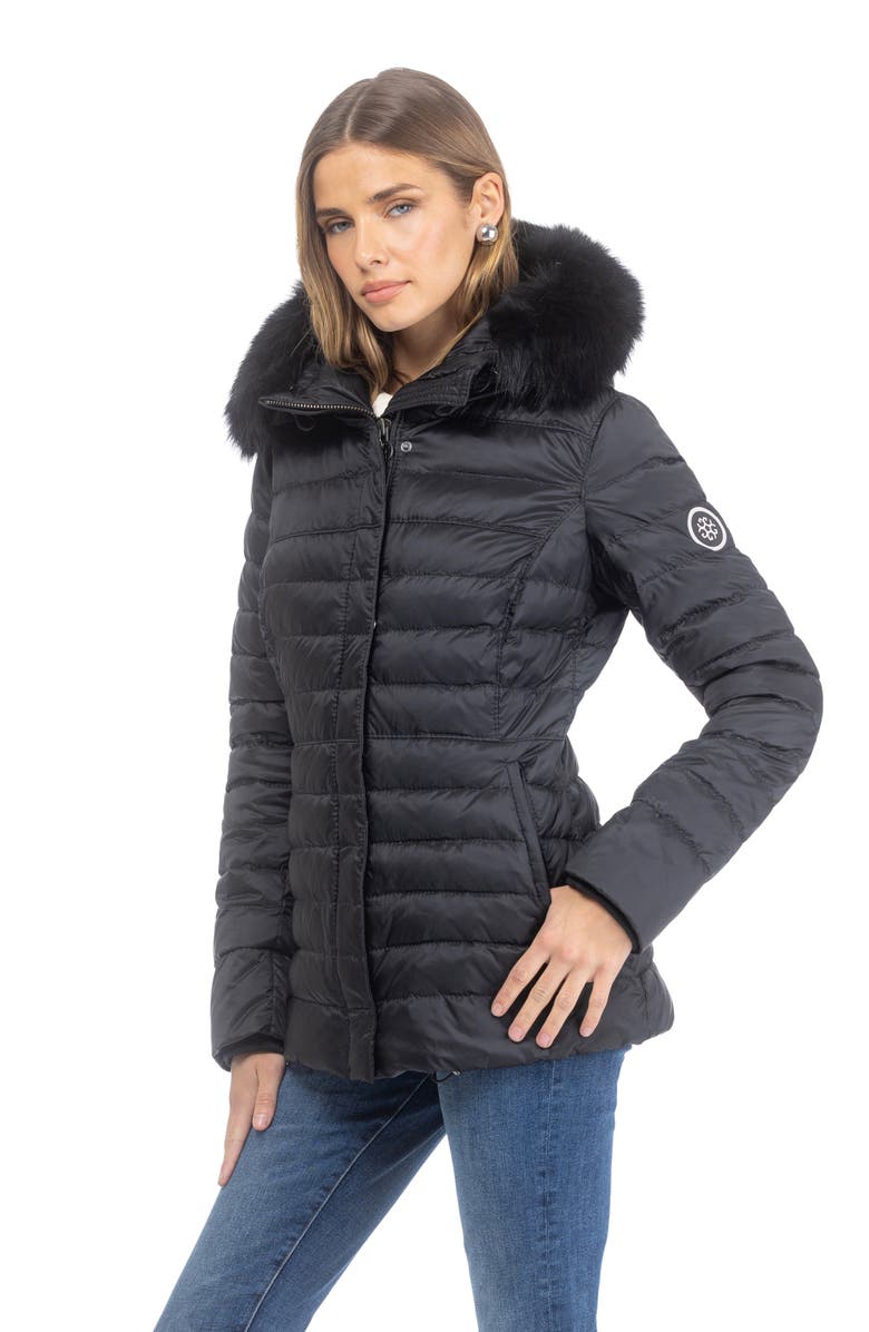 GORSKI Apres-Ski Horizontal Short Jacket With Detachable Toscana Lamb Hood Trim, Alternate, color, Black/Black