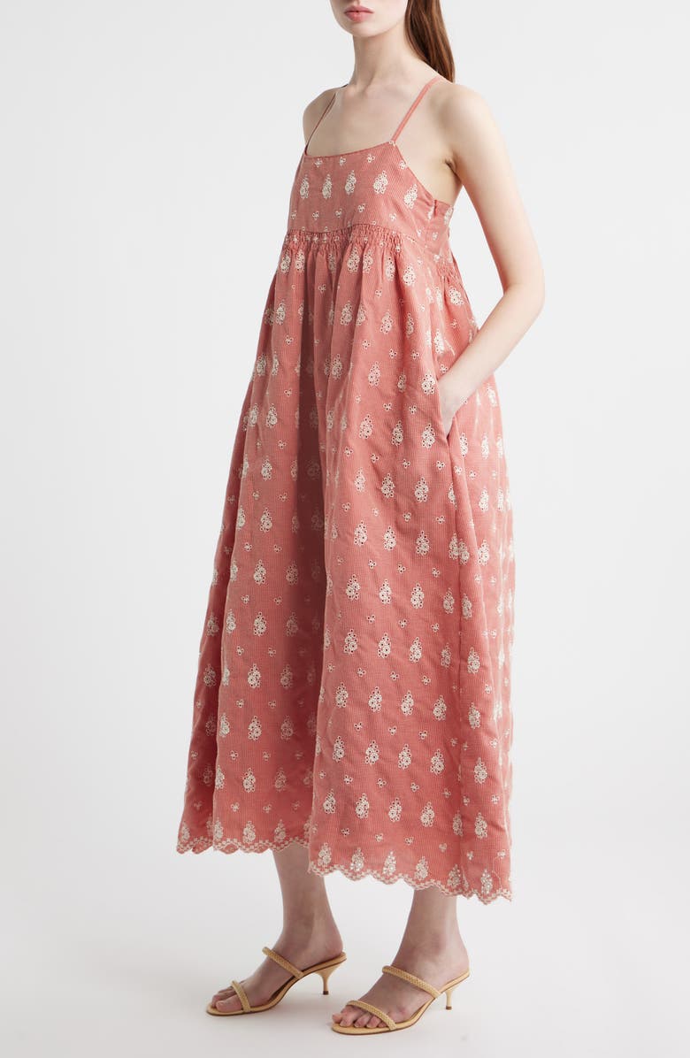 FRNCH Santa Embroidered Eyelet Sleeveless Maxi Dress, Alternate, color, Rouge