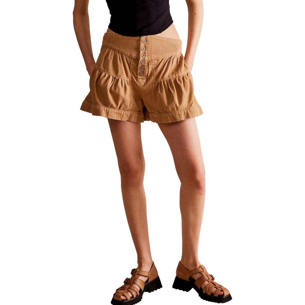 Shop Free People Fleur Tiered Bubble Denim Shorts In Washed Brown