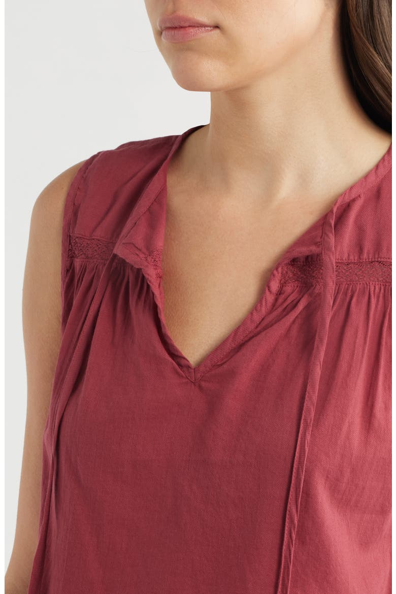 Lace Trim Tie Neck Sleeveless Top, Alternate, color, DARK CHERRY