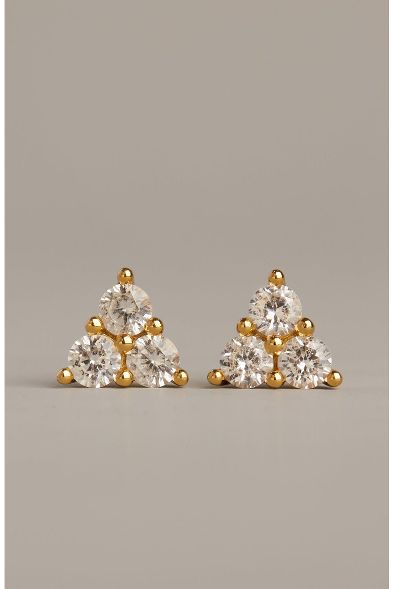 Lab Grown Sapphire Trinity Stud Earrings, Alternate, color, Yellow Gold Vermeil