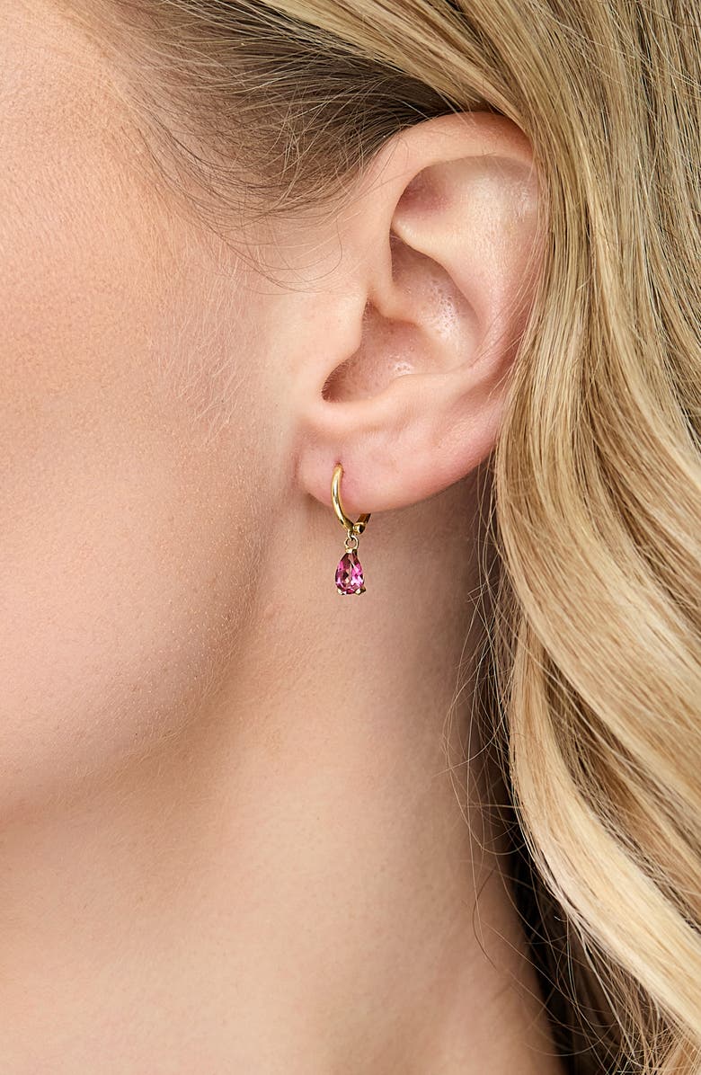Bony Levy 14K Yellow Gold Pink Topaz Teardrop Huggie Hoop Earrings, Alternate, color, 14Ky