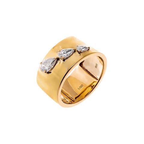 Lab Grown Diamond Graduated Triple Pear Wide Band Ring 14K
