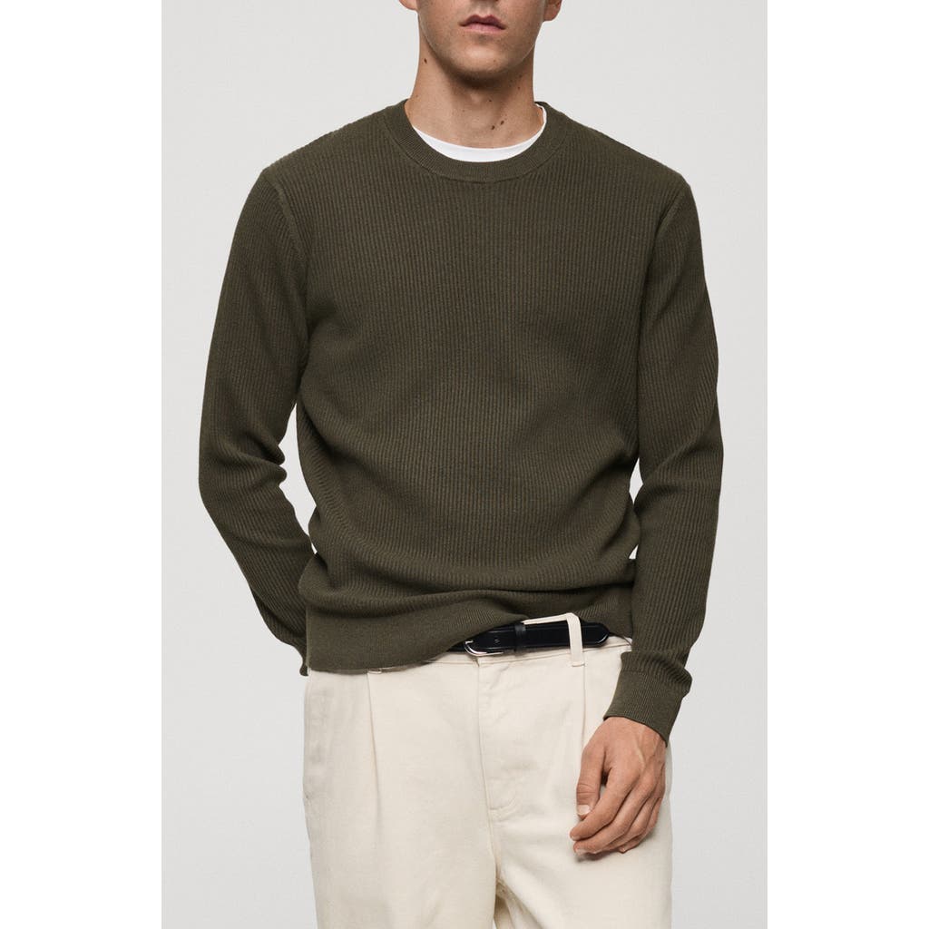 Mango Rib Crewneck Sweater In Green