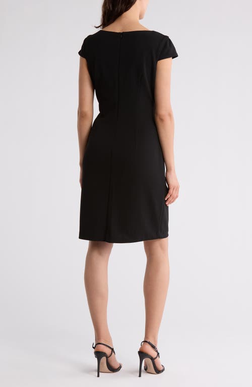 Connected Apparel Keyhole Neck Sheath Dress In Black