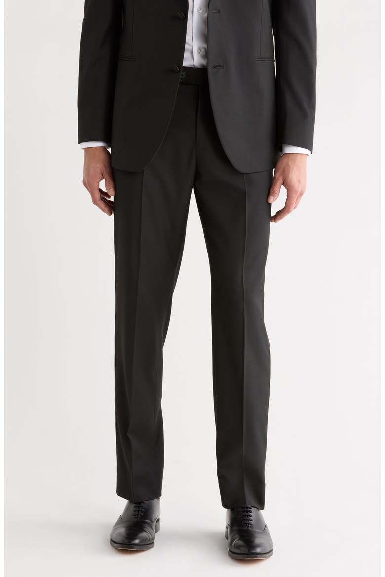 Trim Fit Tuxedo Pants, Main, color, BLACK ROCK