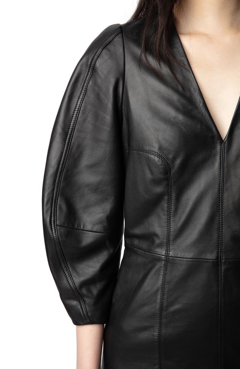 Zadig & Voltaire Rean V-Neck Leather Dress, Alternate, color, 