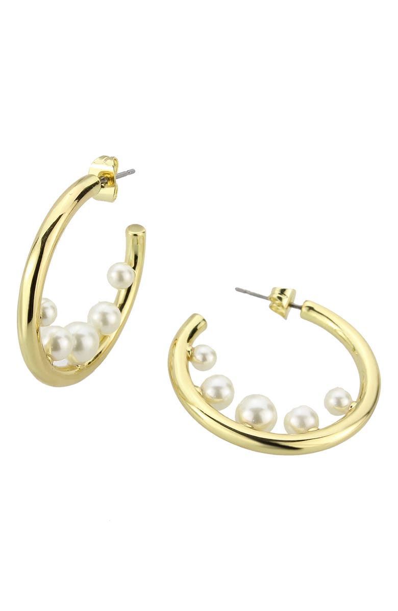 Covet Imitation Pearl Hoop Earrings, Main, color,