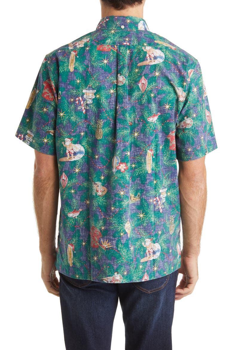 Hawaii Christmas Classic Fit Short Sleeve Button-Down Polo Shirt, Alternate, color, NAVY