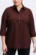 Foxcroft Madison Non-Iron Three-Quarter Sleeve Cotton Button-Up Shirt