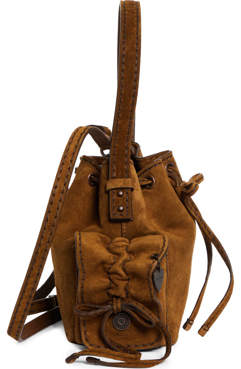 Acne Studios Mini Multipocket Suede Bucket Bag, Alternate, color, Cognac Brown