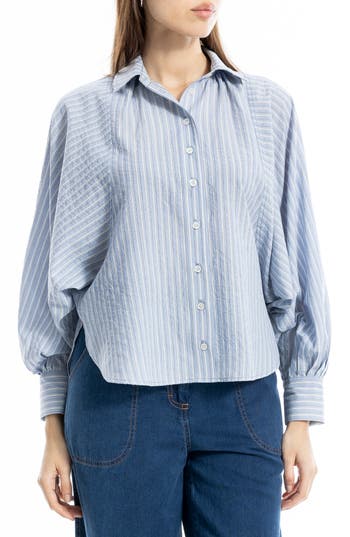 Max Studio Pinstripe Button-up Shirt In Blue