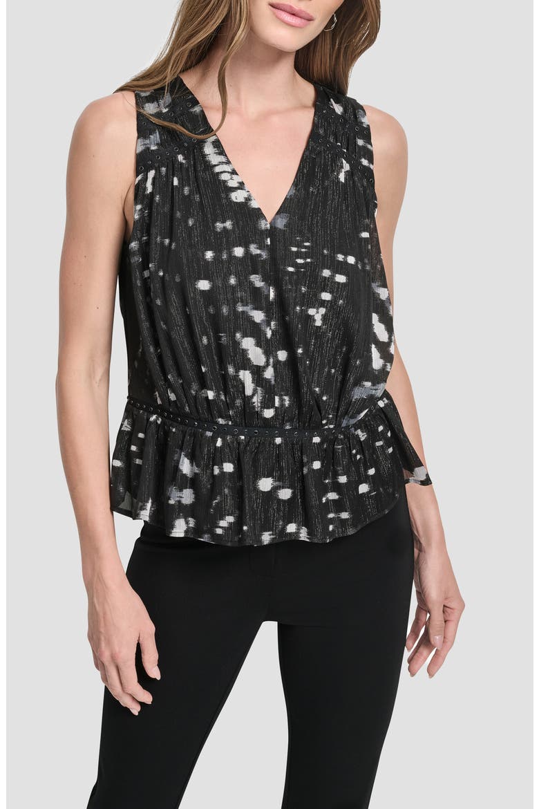 Shine Crinkle Chiffon Peplum Top, Main, color, REFLECTED LIGHTS