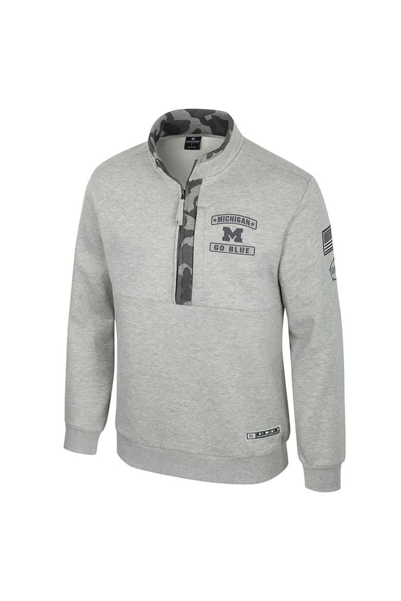 Men's Colosseum Heather Gray Michigan Wolverines OORAH OHT Military Appreciation Fleece Quarter-Zip Jacket, Alternate, color, Heather Gray