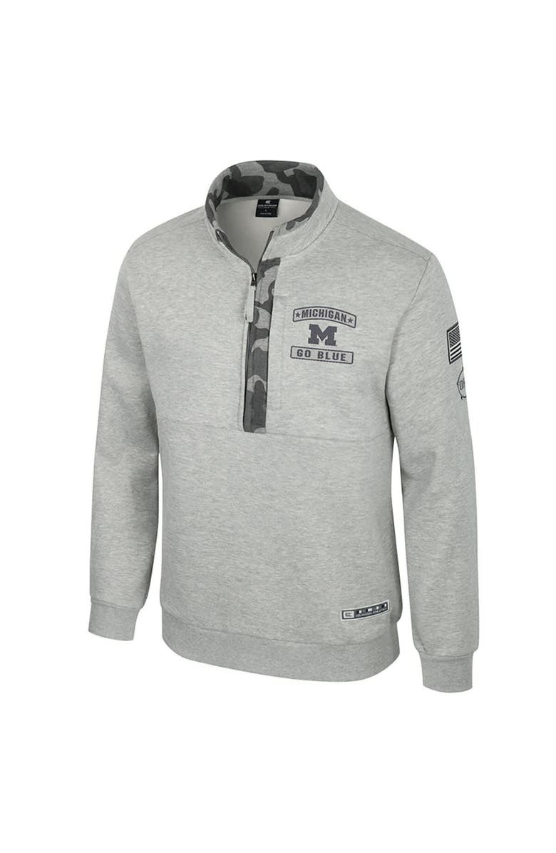 COLOSSEUM Men's Colosseum Heather Gray Michigan Wolverines OORAH OHT Military Appreciation Fleece Quarter-Zip Jacket, Alternate, color, Heather Gray