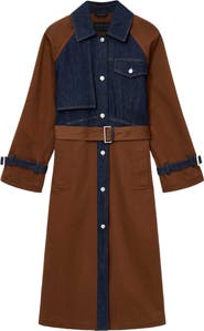AllSaints Dayly Tie Waist Denim Accent Trench Coat
