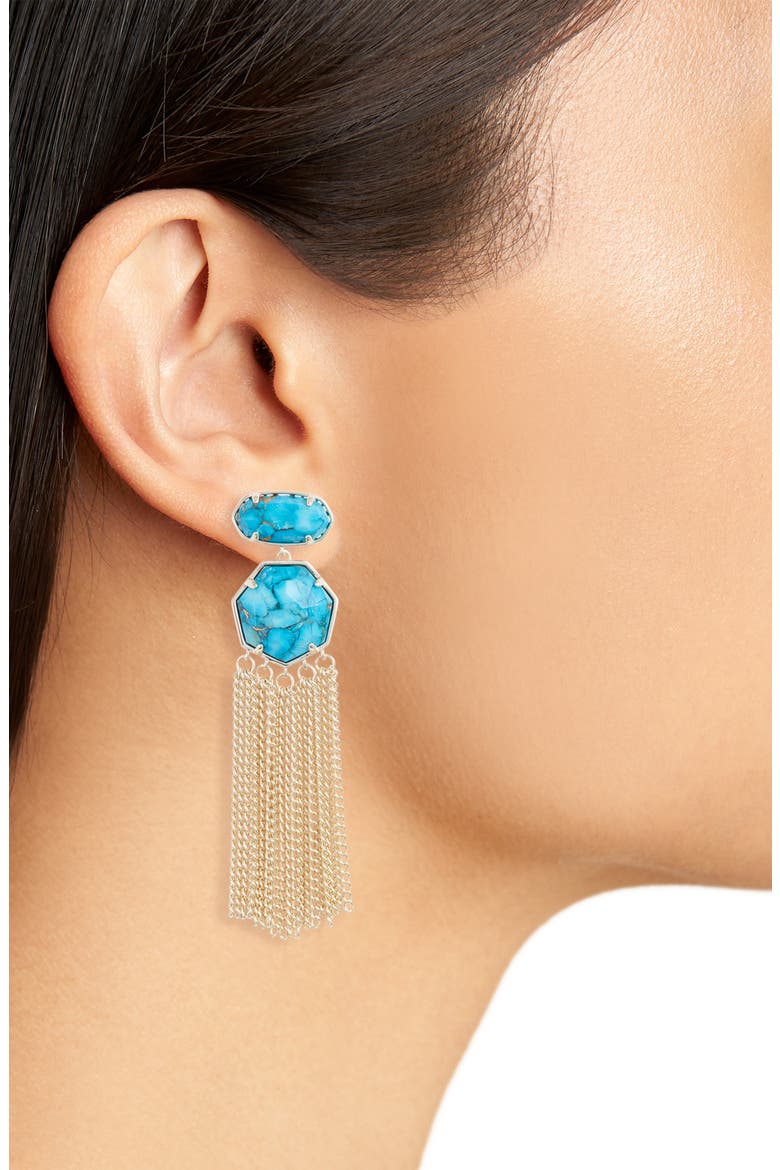 Tae Fringe Statement Earrings, Alternate, color, GOLD BRONZE VND TURQ