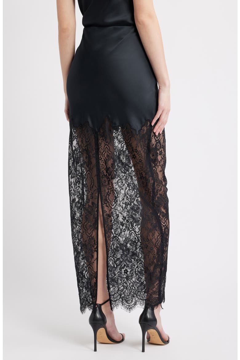 Ilene Satin & Lace Skirt, Alternate, color, BLACK