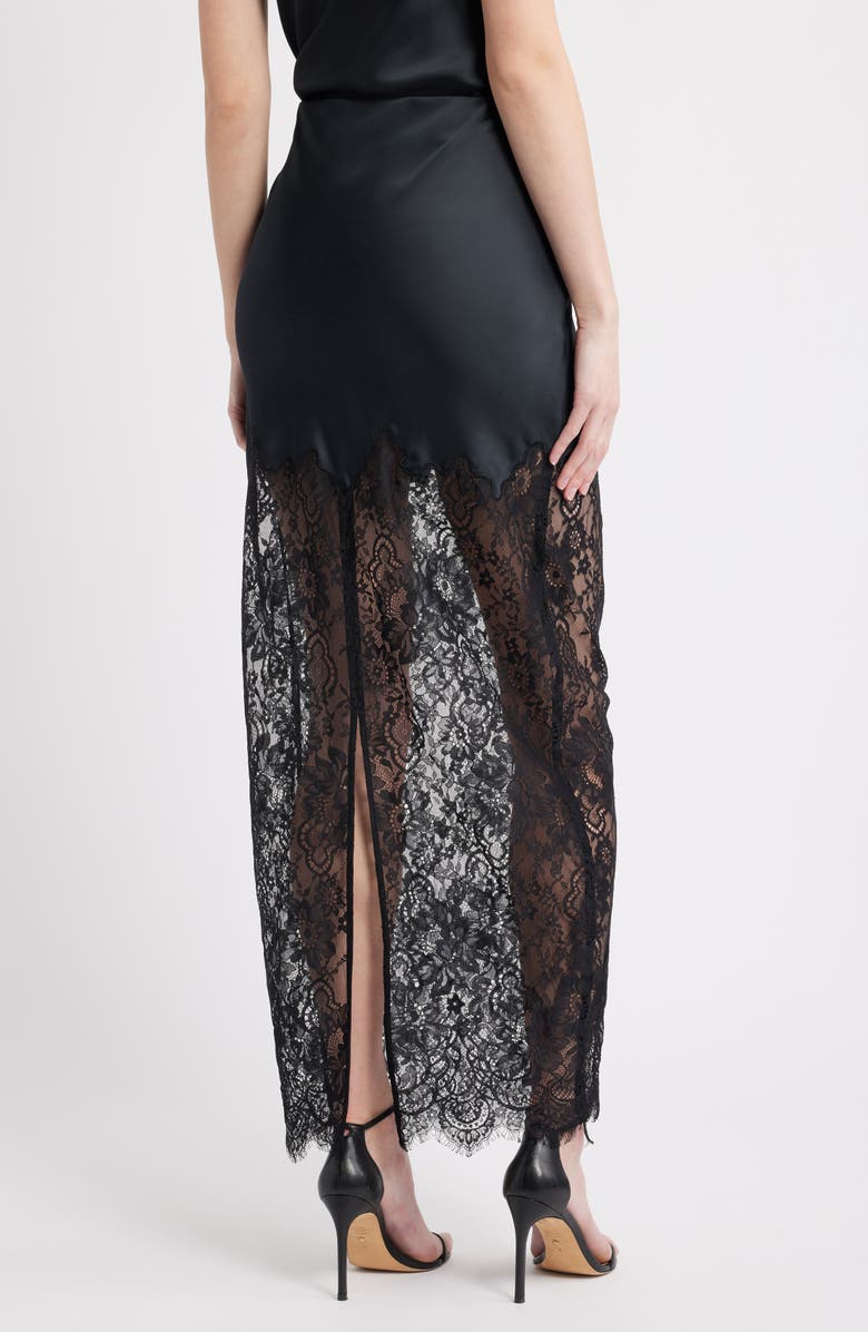 LoveShackFancy Ilene Satin & Lace Skirt, Alternate, color, Black