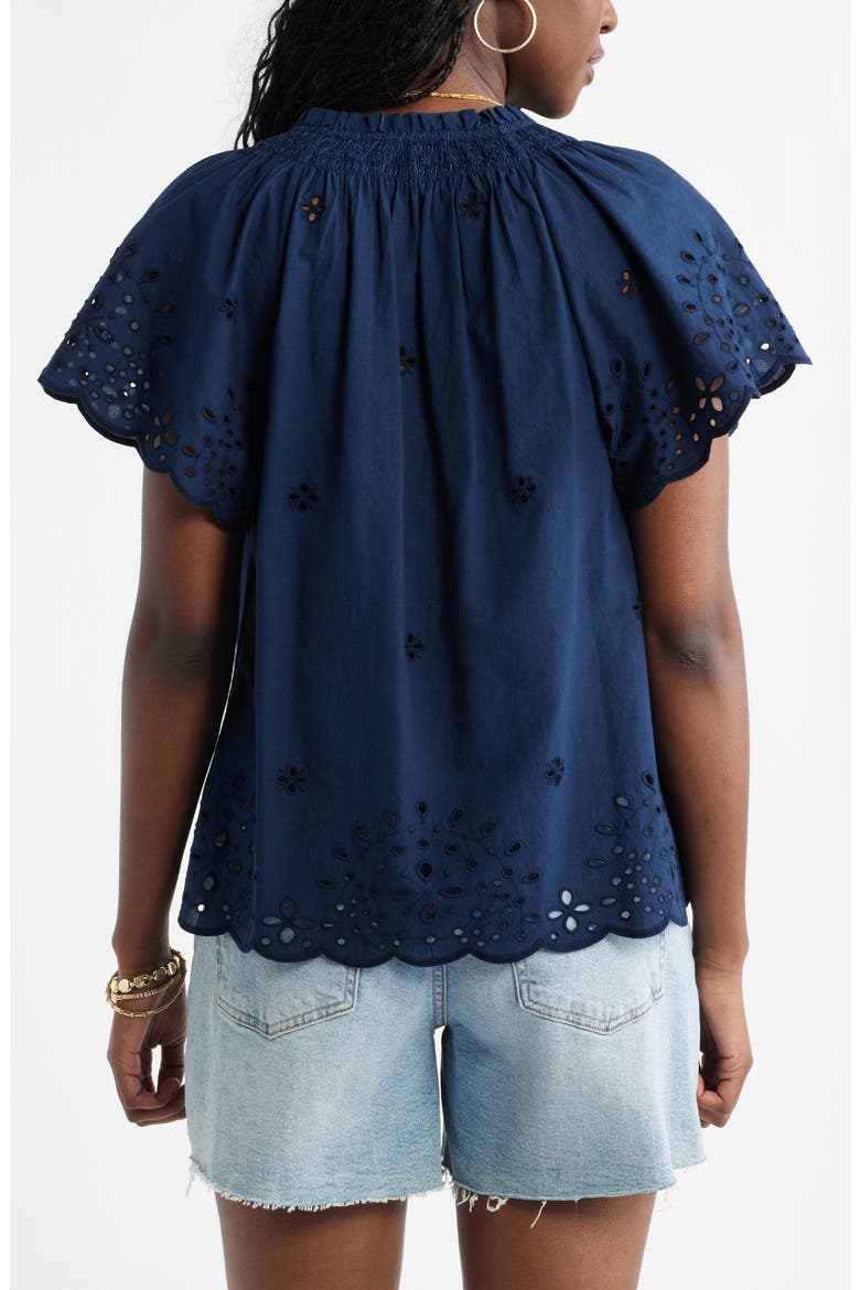 Eyelet Ruffle Trim Cotton Top, Alternate, color, NAVY STILL