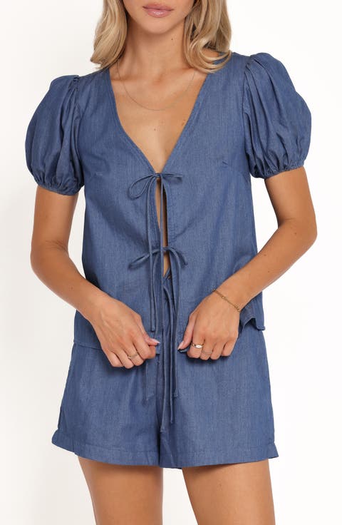 Dominic Tie Front Puff Sleeve Top