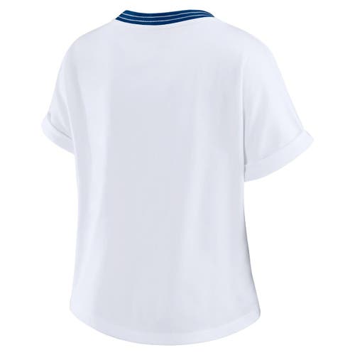 Wear By Erin Andrews White Indianapolis Colts Cropped Center Stripe Dolman T-shirt In Multi